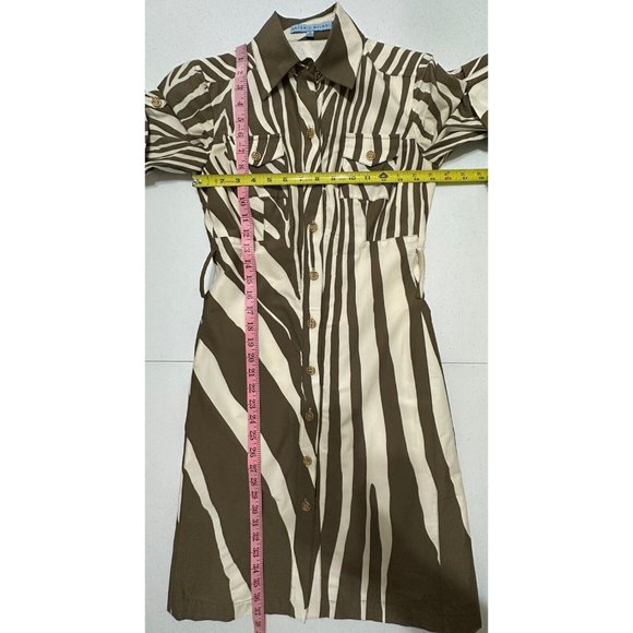 Antonio Melani Olive & White Zebra Animal Print Dress Short Sleeve Knee Length 0 - Picture 6 of 6